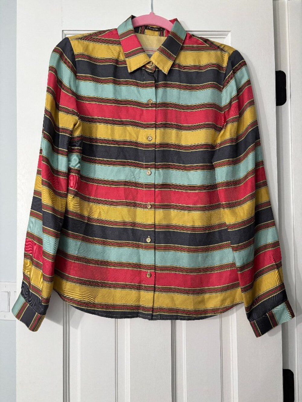 J. McLaughlin 100% Silk Striped Button-Up Blouse - Size 6